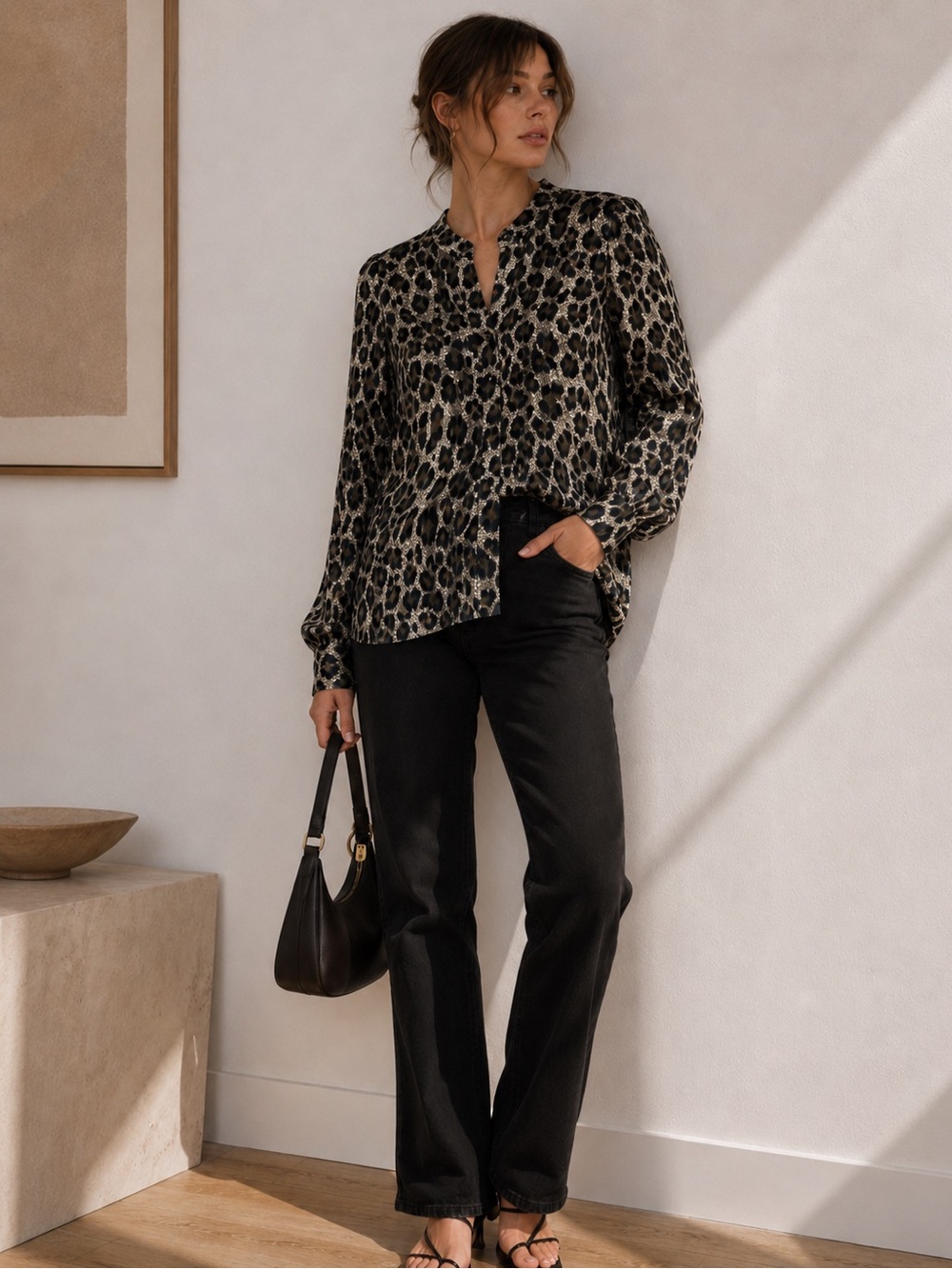 80’s Leopard-Print Sheer Blouse| Size 6